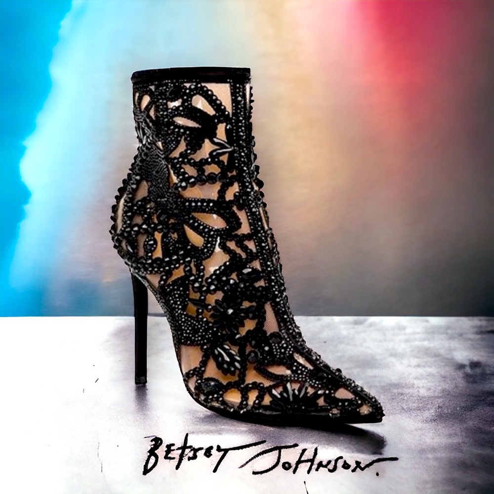 NEW Betsey Johnson Black Rhinestone/Lace Ankle Booties